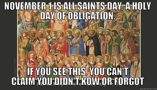 NOVEMBER 1 IS ALL SAINTS DAY, A HOLY DAY OF OBLIGATION. IF YOU SEE THIS, YOU CAN'T CLAIM YOU DIDN'T KOW OR FORGOT Misc