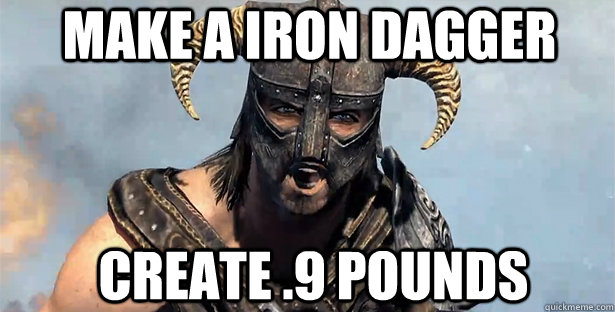 Make a Iron dagger create .9 pounds  skyrim