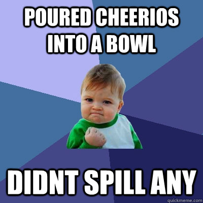 poured cheerios into a bowl didnt spill any - poured cheerios into a bowl didnt spill any  Success Kid