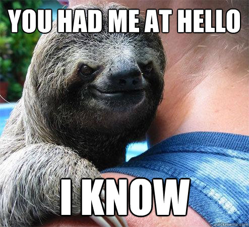 You had me at hello I know  Suspiciously Evil Sloth