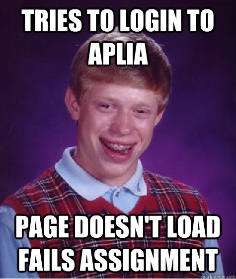 Tries to login to aplia page doesn't load fails assignment  Bad Luck Brian