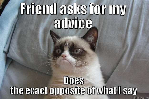 FRIEND ASKS FOR MY ADVICE DOES THE EXACT OPPOSITE OF WHAT I SAY Grumpy Cat