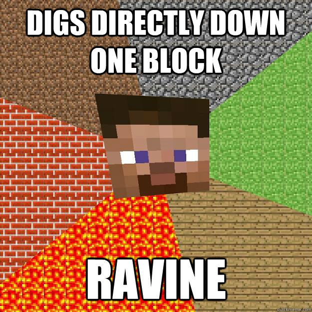 DIGS DIRECTLY DOWN ONE BLOCK RAVINE  Minecraft