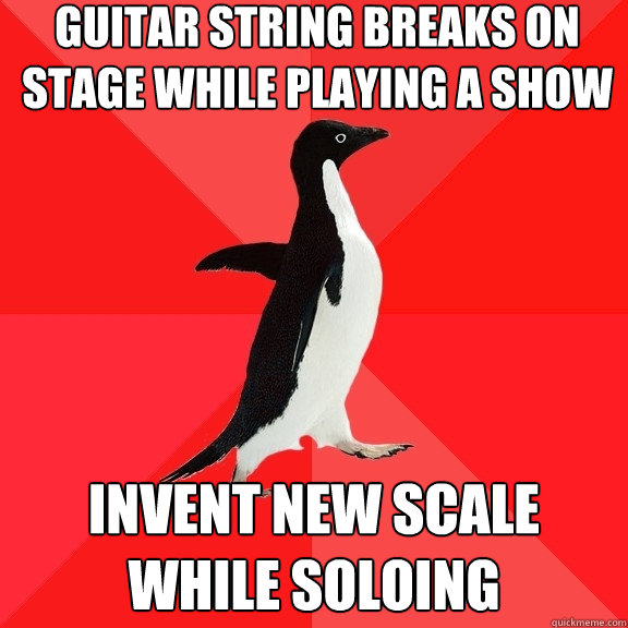 Guitar string breaks on stage while playing a show invent new scale while soloing   Socially Awesome Penguin