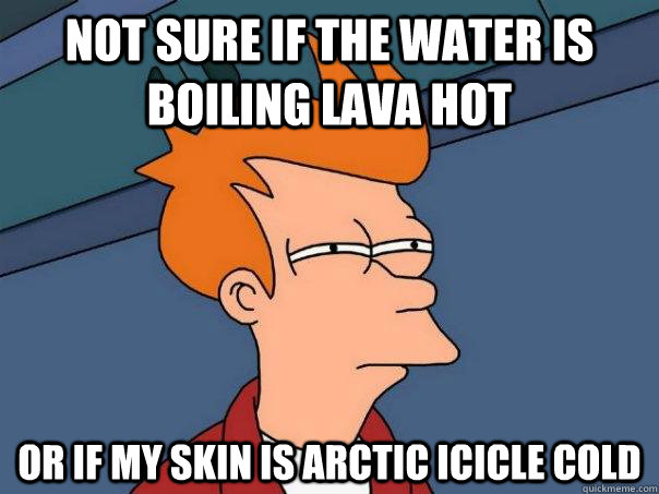 not sure if the water is boiling lava hot or if my skin is arctic icicle cold  Futurama Fry