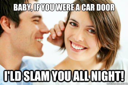 Baby, if you were a car door I'ld slam you all night!  Bad Pick-up line Paul