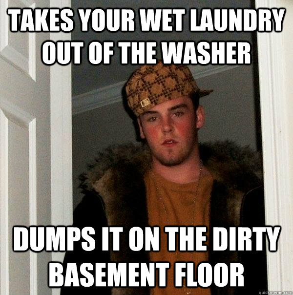 Takes your wet laundry out of the washer dumps it on the dirty basement floor  Scumbag Steve