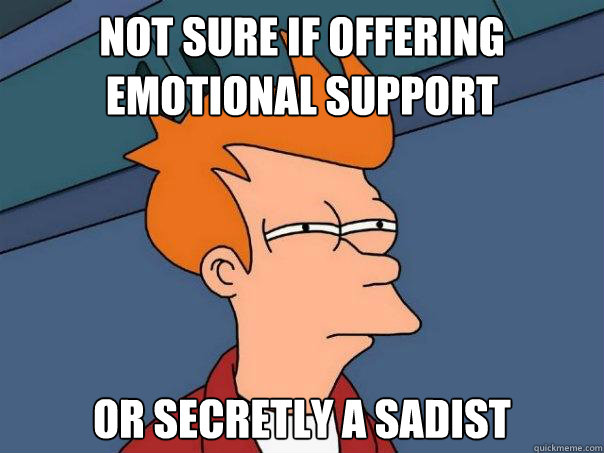 Not sure if offering emotional support Or secretly a sadist  Futurama Fry