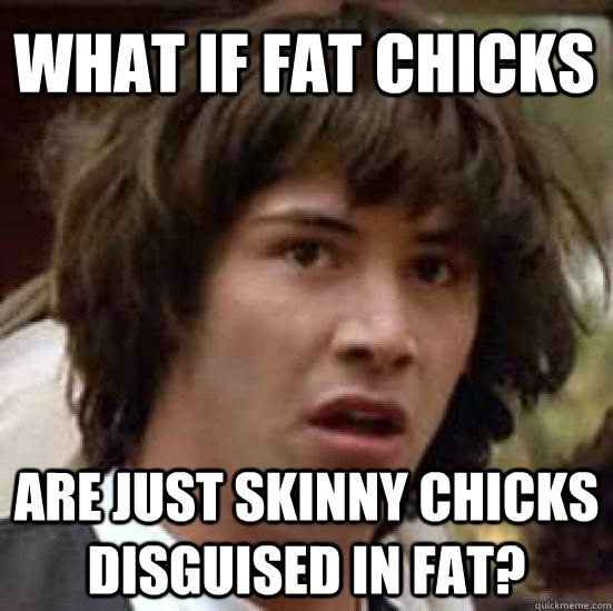 what if fat chicks are just skinny chicks disguised in fat? - what if fat chicks are just skinny chicks disguised in fat?  conspiracy keanu