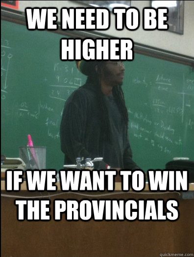 we need to be higher if we want to win the provincials   Rasta Science Teacher