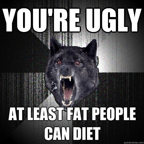 you're ugly at least fat people 
can diet  Insanity Wolf