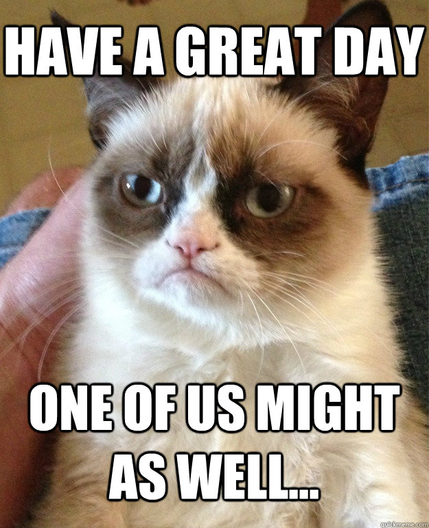 Have a great day One of us might as well...  Grumpy Cat