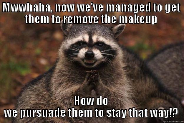 MWWHAHA, NOW WE'VE MANAGED TO GET THEM TO REMOVE THE MAKEUP HOW DO WE PURSUADE THEM TO STAY THAT WAY!? Evil Plotting Raccoon