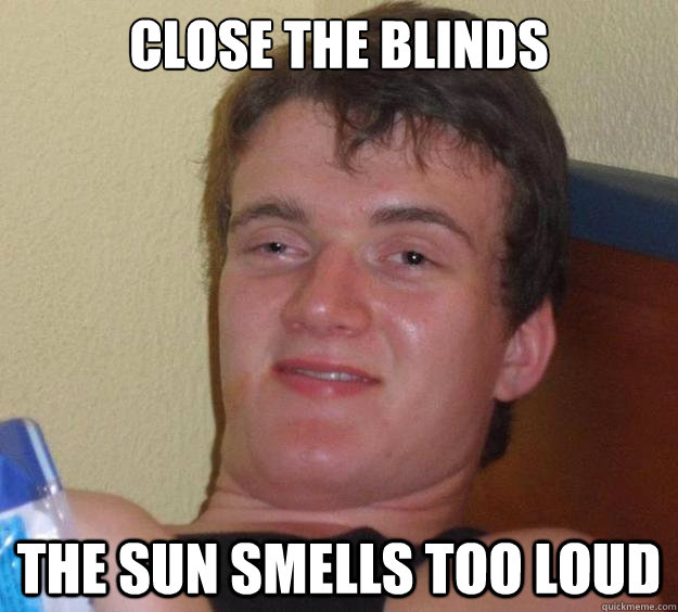 Close the blinds

 The sun smells too loud  10 Guy