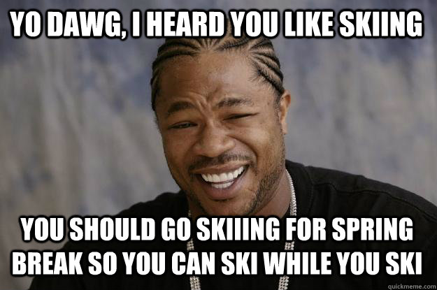 Yo Dawg, I heard you like skiing You should go skiiing for spring break so you can ski while you ski - Yo Dawg, I heard you like skiing You should go skiiing for spring break so you can ski while you ski  Xzibit meme