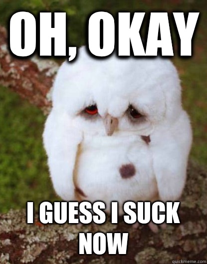 Oh, okay I guess I suck now  Depressed Baby Owl