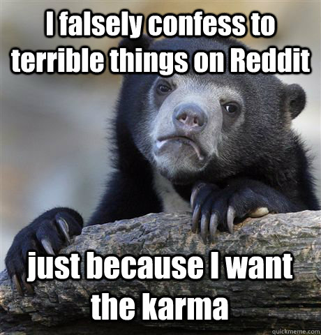 I falsely confess to terrible things on Reddit just because I want the karma  Confession Bear