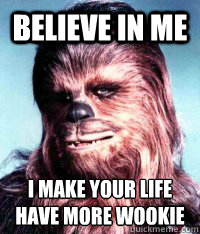 Believe in me I make your life have more wookie
 - Believe in me I make your life have more wookie
  Wookie