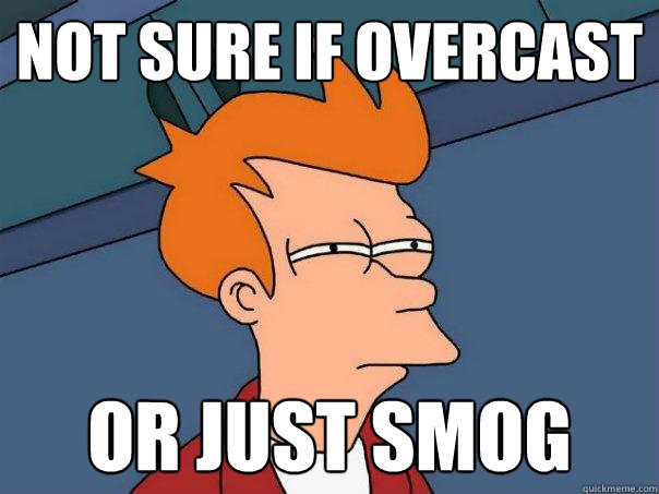 not sure if overcast Or just smog - not sure if overcast Or just smog  Futurama Fry