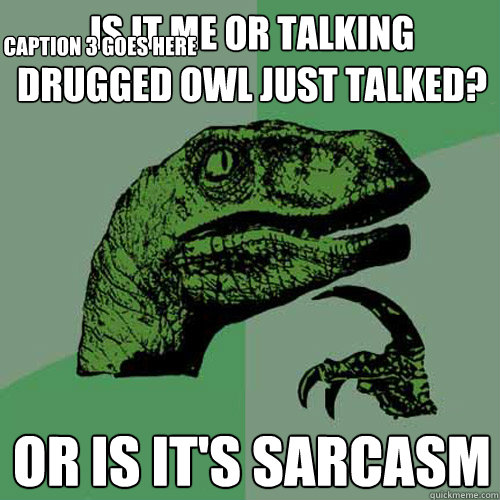 Is it me or talking drugged owl just talked? Or is it's sarcasm Caption 3 goes here  Philosoraptor