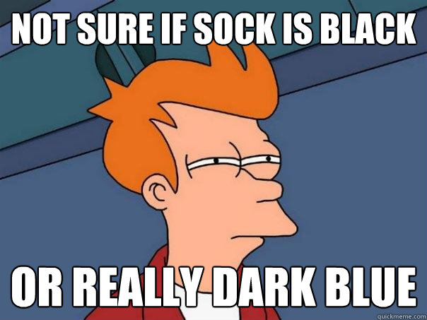 Not sure if sock is black Or really dark blue  Futurama Fry