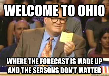 welcome to ohio where the forecast is made up and the seasons don't matter  Whose Line Is It Anyway Meme