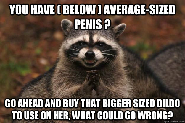 You have ( below ) average-sized penis ? Go ahead and buy that bigger sized dildo to use on her, what could go wrong?  Evil Plotting Raccoon