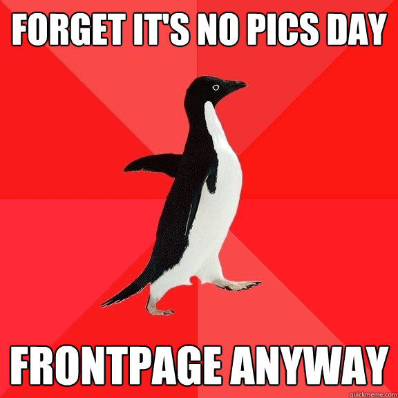 Forget It's no pics day frontpage anyway  Socially Awesome Penguin