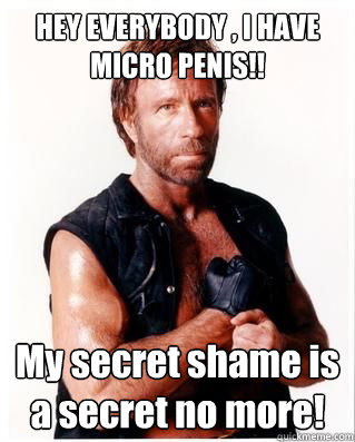 HEY EVERYBODY , I HAVE MICRO PENIS!! My secret shame is a secret no more! - HEY EVERYBODY , I HAVE MICRO PENIS!! My secret shame is a secret no more!  Chuck Norris