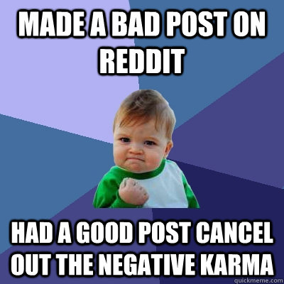 Made a bad post on Reddit Had a good post cancel out the negative karma  Success Kid