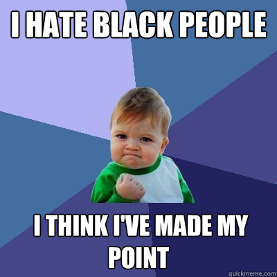 I hate black people  I think i've made my point - I hate black people  I think i've made my point  Success Kid