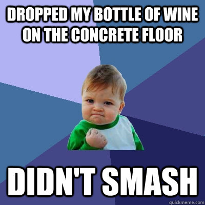 Dropped my bottle of wine on the concrete floor Didn't smash - Dropped my bottle of wine on the concrete floor Didn't smash  Success Kid