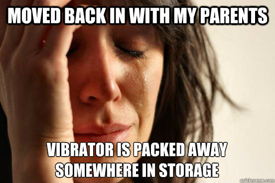 moved back in with my parents vibrator is packed away somewhere in storage  First World Problems