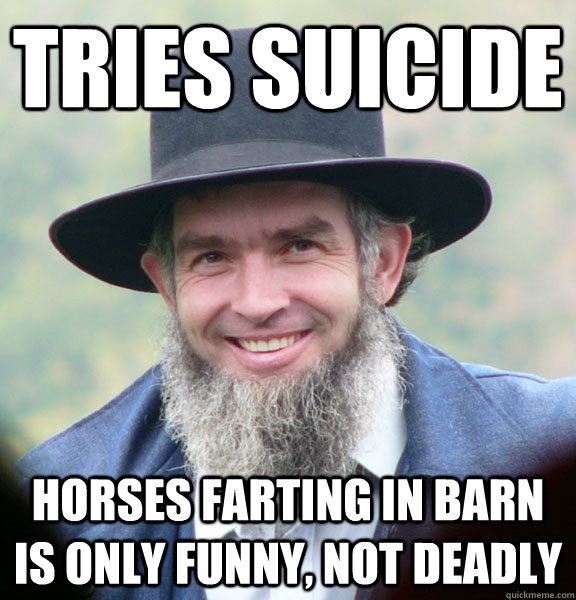 tries suicide horses farting in barn is only funny, not deadly  Good Guy Amish