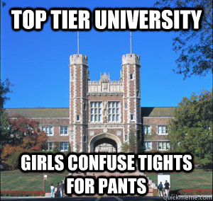 Top tier University Girls confuse tights for pants   