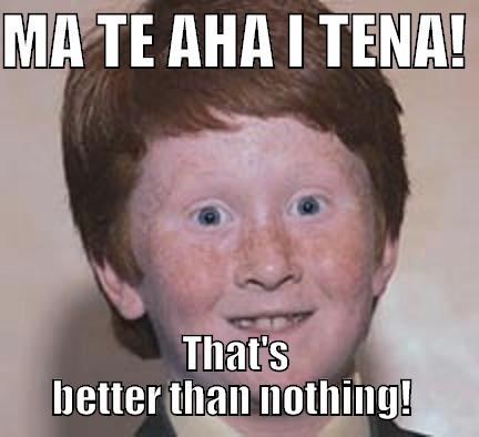 Mā Te Aha I Tēnā - MA TE AHA I TENA!  THAT'S BETTER THAN NOTHING!  Over Confident Ginger