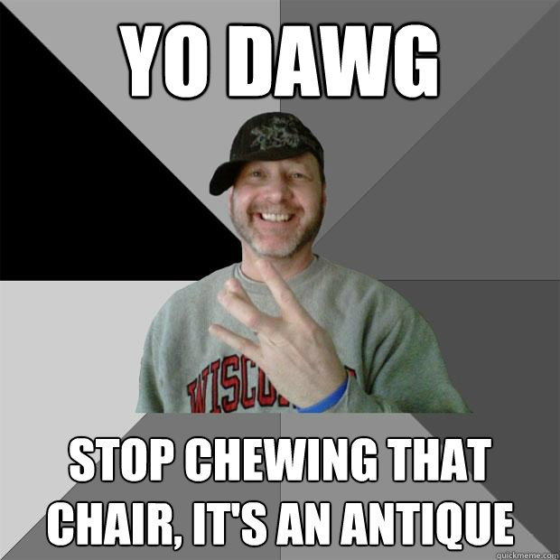 yo dawg stop chewing that chair, it's an antique  Hood Dad