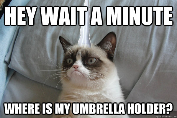 hey wait a minute where is my umbrella holder? - hey wait a minute where is my umbrella holder?  Grumpy cat unicorn horn