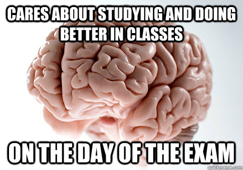 Cares about studying and doing better in classes On the Day of the exam  Scumbag Brain