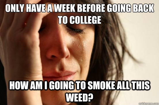 ONLY HAVE A week BEFORE GOING back TO college How am I going to smoke all this weed? - ONLY HAVE A week BEFORE GOING back TO college How am I going to smoke all this weed?  First World Problems