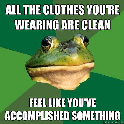 All the clothes you're wearing are clean Feel like you've accomplished something - All the clothes you're wearing are clean Feel like you've accomplished something  Foul Bachelor Frog