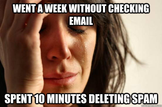 WENT A WEEK WITHOUT CHECKING EMAIL SPENT 10 MINUTES DELETING SPAM  First World Problems