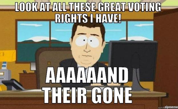 LOOK AT ALL THESE GREAT VOTING RIGHTS I HAVE! AAAAAAND THEIR GONE aaaand its gone