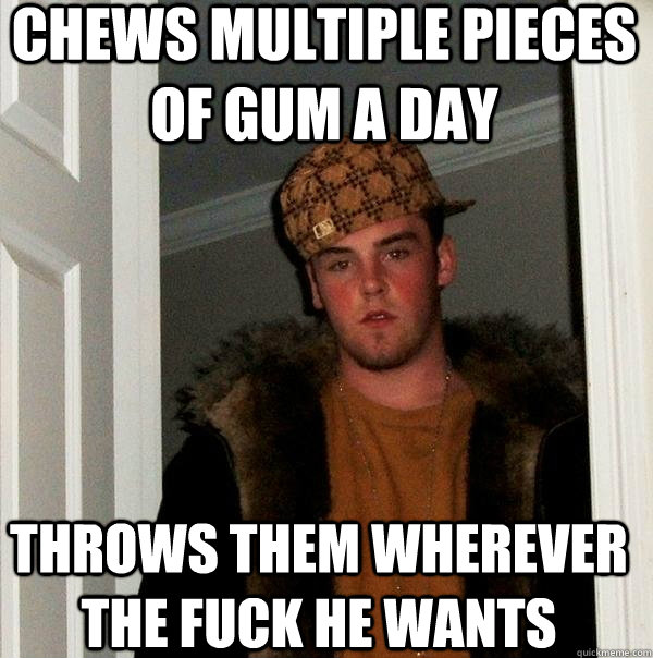 chews multiple pieces of gum a day throws them wherever the fuck he wants - chews multiple pieces of gum a day throws them wherever the fuck he wants  Scumbag Steve