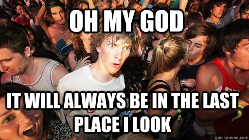 oh my god it will always be in the last place i look  Sudden Clarity Clarence