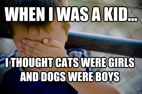 WHEN I WAS A KID... I thought cats were girls and dogs were boys  Confession kid