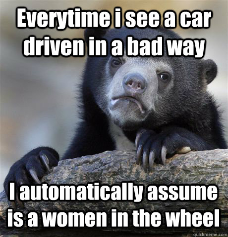 Everytime i see a car driven in a bad way I automatically assume is a women in the wheel - Everytime i see a car driven in a bad way I automatically assume is a women in the wheel  Confession Bear