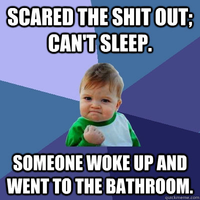 Scared the shit out; can't sleep. Someone woke up and went to the bathroom. - Scared the shit out; can't sleep. Someone woke up and went to the bathroom.  Success Kid