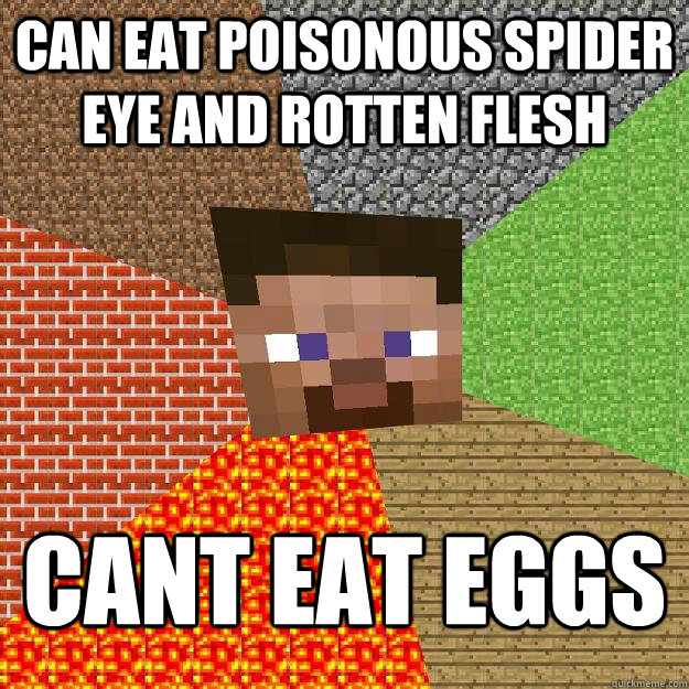 Can eat poisonous spider eye and rotten flesh cant eat eggs - Can eat poisonous spider eye and rotten flesh cant eat eggs  Minecraft