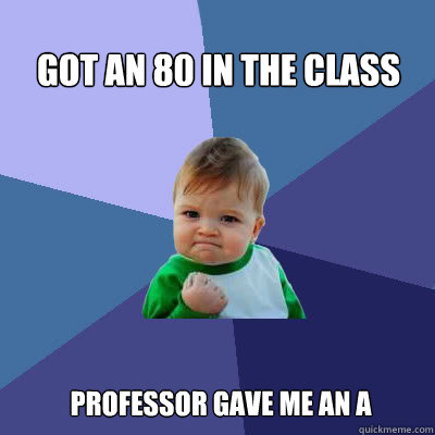 Got an 80 in the class professor gave me an A  Success Baby